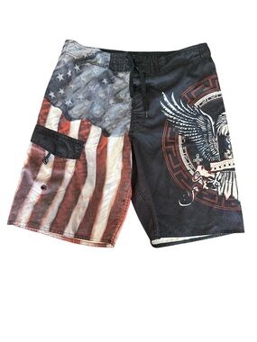 Joe Boxer American Flag & Eagle Swim Board Shorts -Size M